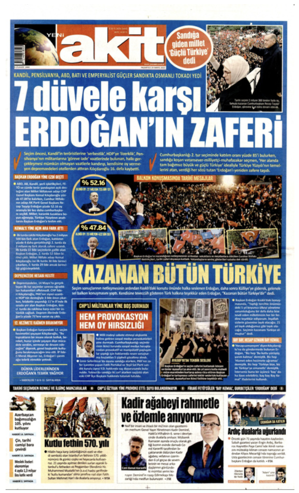 Erdoğan'ın yeniden Cumhurbaşkanı seçilmesinin ardından gazetelerin ilk sayfaları - Resim : 10