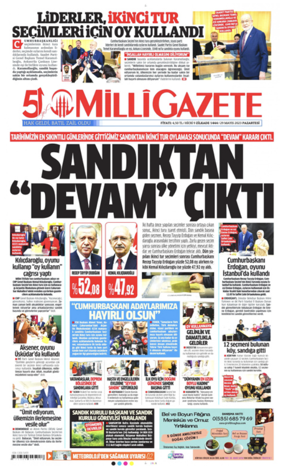 Erdoğan'ın yeniden Cumhurbaşkanı seçilmesinin ardından gazetelerin ilk sayfaları - Resim : 13