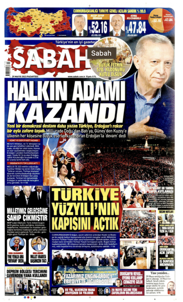 Erdoğan'ın yeniden Cumhurbaşkanı seçilmesinin ardından gazetelerin ilk sayfaları - Resim : 2