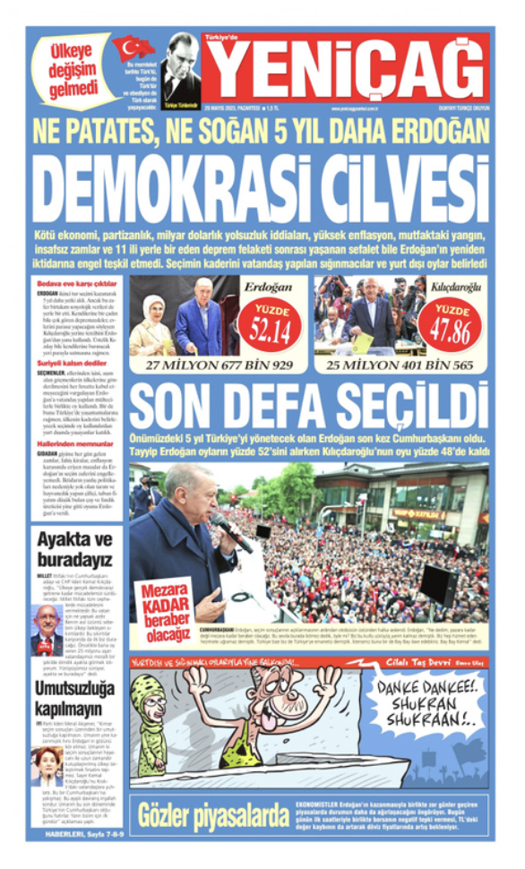 Erdoğan'ın yeniden Cumhurbaşkanı seçilmesinin ardından gazetelerin ilk sayfaları - Resim : 12