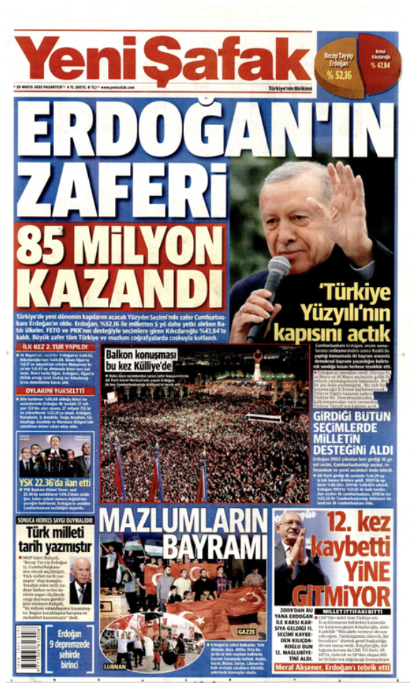 Erdoğan'ın yeniden Cumhurbaşkanı seçilmesinin ardından gazetelerin ilk sayfaları - Resim : 6