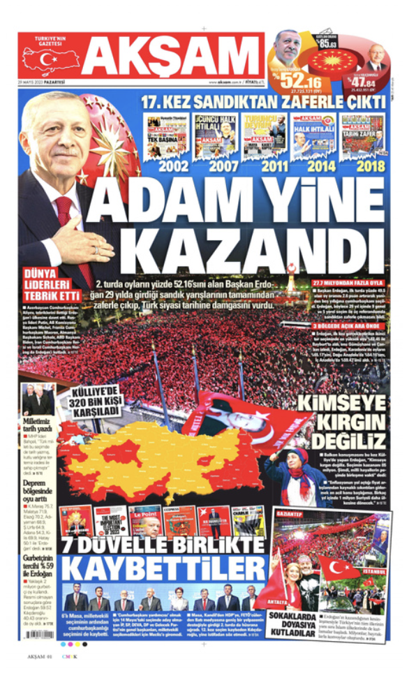 Erdoğan'ın yeniden Cumhurbaşkanı seçilmesinin ardından gazetelerin ilk sayfaları - Resim : 8