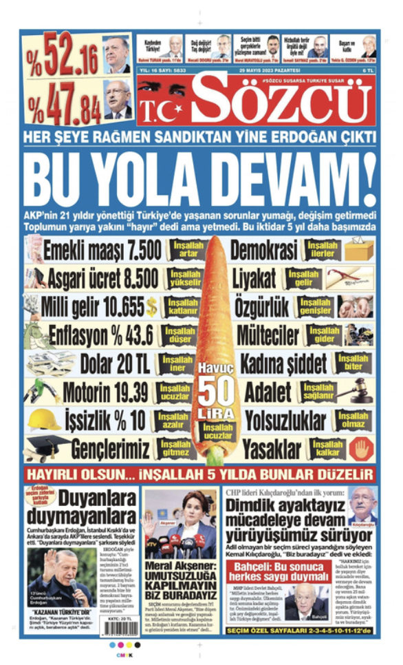 Erdoğan'ın yeniden Cumhurbaşkanı seçilmesinin ardından gazetelerin ilk sayfaları - Resim : 3